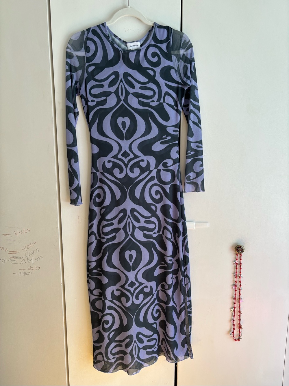 Mesh maxi Long Sleeve Printed Dress — Lavender/Black